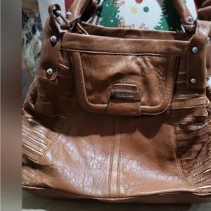 Perlina Natalie tote bag caramel color  Leather Shoulder Bag Purse Tote Pockets